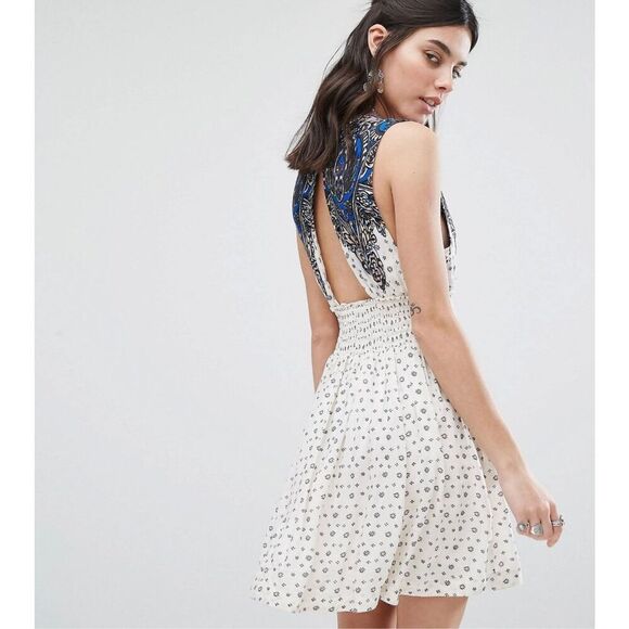 Free People Walking Dreams Skater Mini Dress in Ivory combo Size XS - Picture 2 of 13